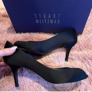 Stuart Weitzman black satin Polly heels